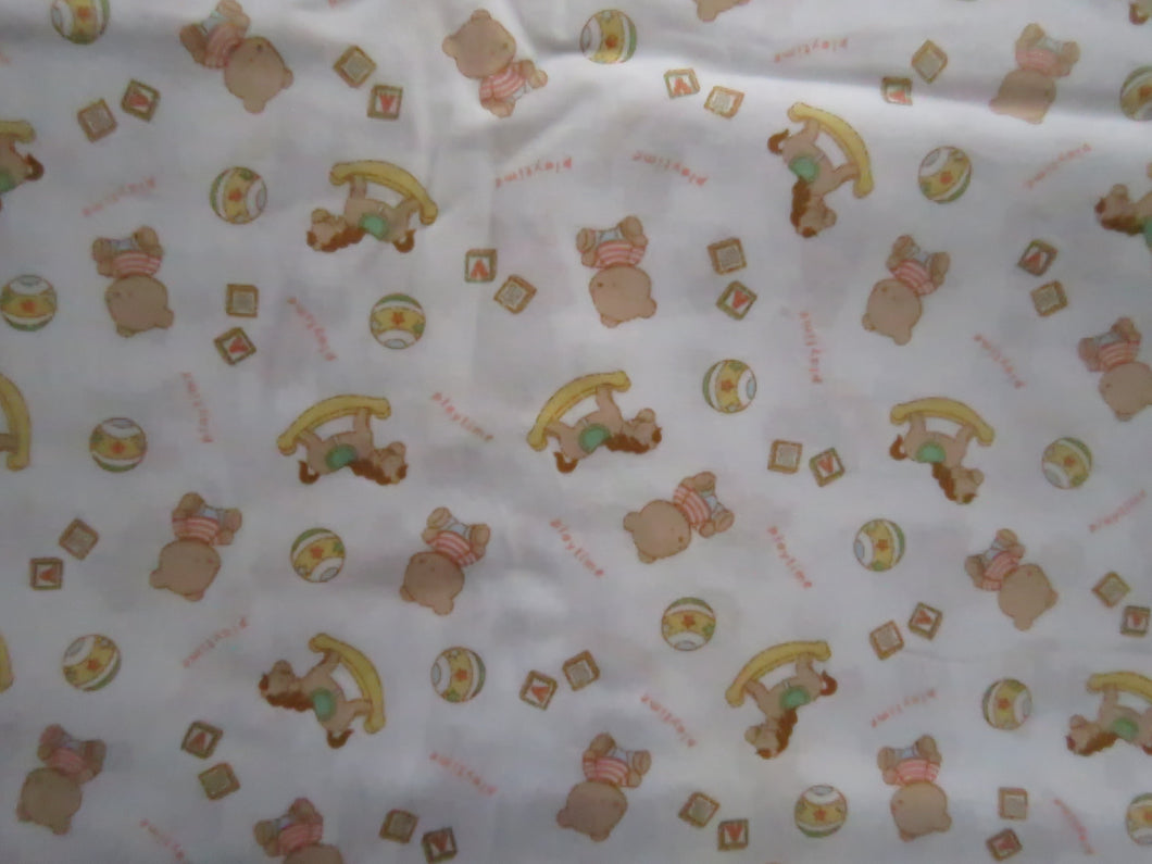 1m White with Teddy Bear Rocking horse print 112cm wide