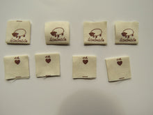 Load image into Gallery viewer, 25 Handmade with heart and Sheep Cotton Flag Labels 2 x 2cm folded