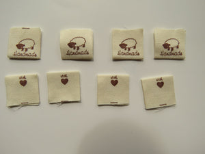 25 Handmade with heart and Sheep Cotton Flag Labels 2 x 2cm folded
