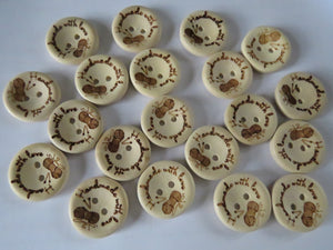 21 Knitting needles and wool skein Handmade with Love 20mm wood look buttons