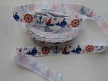 Load image into Gallery viewer, 4.5m Blue Whale, Yacht, Anchor Nautical print Fold over Foldover FOE elastic 15mm