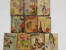 Load image into Gallery viewer, 10 Postage Stamp Paris Floral Vintage Theme 2 holes 35 x 30mm