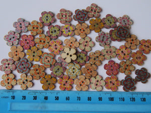 50 Retro Vintage print flower shape buttons 15mm