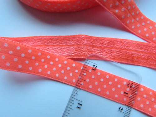 5m Neon Orange with white spots 15mm wide fold over elastic FOE foldover