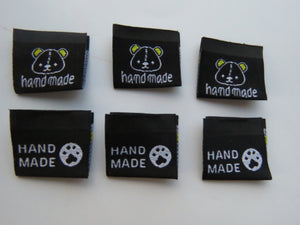 10 Bear Print Handmade and/or Bear Paw Handmade Black woven labels 24x22mm