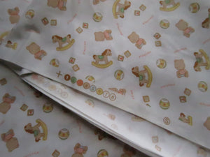 1m White with Teddy Bear Rocking horse print 112cm wide