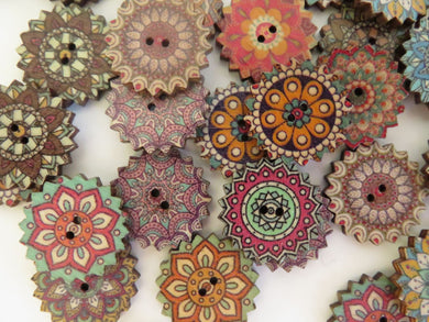 25 Cog wheel edge Retro Vintage print 20mm buttons 2 holes
