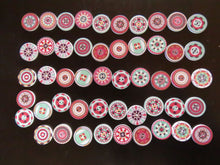 Load image into Gallery viewer, 25 Mixed Print Green and Pink 25mm retro mosaic print buttons