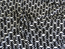 Load image into Gallery viewer, SALE 50% off- 1.5m Black and White geometric print 95% Ecovero viscose and 5% spandex  stretch knit fabric 150cm (Copy) (Copy)