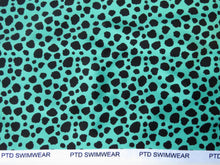 Load image into Gallery viewer, Sale 50% off- 1.5m Green with Black safari spot swinwear and active wear!  75% Nylon and 25% elastane 150 cm