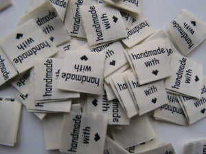 100 Cream handmade with heart symbol (love) 20x 2cm flag labels