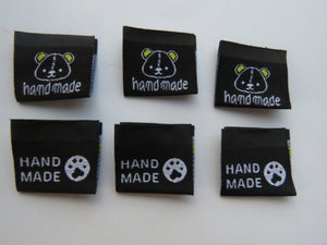 25 Bear Print Handmade and/or Bear Paw Handmade Black woven labels 24x22mm