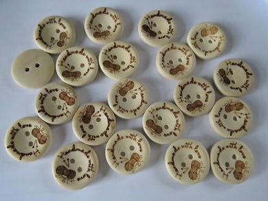 10 Knitting needles and wool skein Handmade with Love 20mm wood look buttons