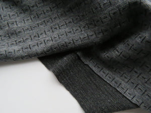 Offcut 16cm L x 128cm W Black Dash and Line print on Charcoal grey 250g 100% merino- precut length