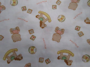 1m White with Teddy Bear Rocking horse print 112cm wide