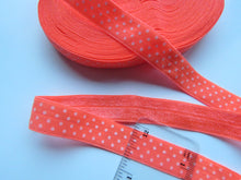 Load image into Gallery viewer, 1.8m Neon Orange with white spots 15mm wide fold over elastic FOE foldover