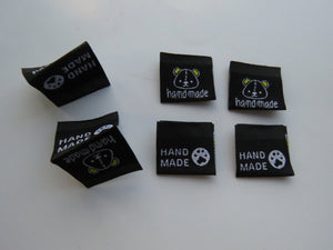 25 Bear Print Handmade and/or Bear Paw Handmade Black woven labels 24x22mm