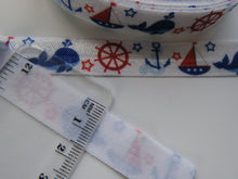 Load image into Gallery viewer, 4.5m Blue Whale, Yacht, Anchor Nautical print Fold over Foldover FOE elastic 15mm