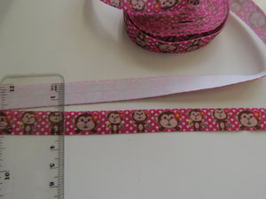 5 yards (4.5m approx) Monkey Print on pink with white spot Fold Over Elastic FOE Foldover15mm