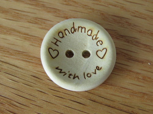 25  x 20mm Handmade with Love and Hearts Buttons 20mm