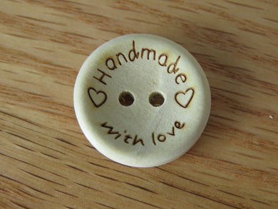 100 Handmade with Love and 2 hearts 15mm buttons