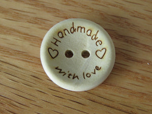 50 x 20mm Handmade with Love and Hearts Buttons 20mm