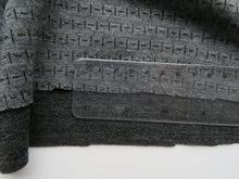 Load image into Gallery viewer, Offcut 16cm L x 128cm W Black Dash and Line print on Charcoal grey 250g 100% merino- precut length