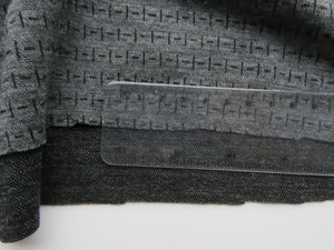 Offcut 16cm L x 128cm W Black Dash and Line print on Charcoal grey 250g 100% merino- precut length