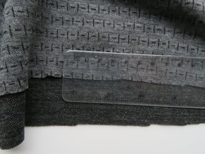 Various lengths- see menu for length and price- Black Dash and Line print on Charcoal grey 250g 100% merino- precut length