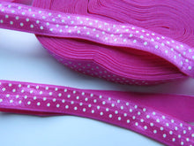Load image into Gallery viewer, 2m Bright Pink with white spots 15mm wide fold over elastic FOE foldover
