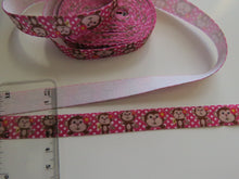 Load image into Gallery viewer, 5 yards (4.5m approx) Monkey Print on pink with white spot Fold Over Elastic FOE Foldover15mm