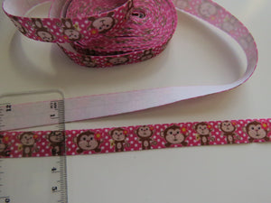 5 yards (4.5m approx) Monkey Print on pink with white spot Fold Over Elastic FOE Foldover15mm