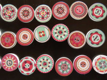 Load image into Gallery viewer, 25 Mixed Print Green and Pink 25mm retro mosaic print buttons