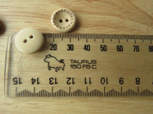 100 Handmade printed on circumference with 2 hearts 15mm wood look buttons