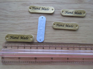 12 Gold Hand Made PU Leather labels 45 x10mm