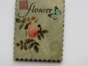 10 Postage Stamp Paris Floral Vintage Theme 2 holes 35 x 30mm