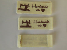 Load image into Gallery viewer, 10 Sewing Machine Handmade with Heart ( Love) Cotton labels