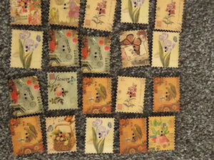 10 Postage Stamp Paris Floral Vintage Theme 2 holes 35 x 30mm