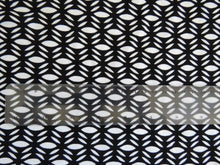 Load image into Gallery viewer, SALE 50% off- 1.5m Black and White geometric print 95% Ecovero viscose and 5% spandex  stretch knit fabric 150cm (Copy) (Copy)