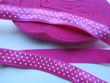 Load image into Gallery viewer, 2m Bright Pink with white spots 15mm wide fold over elastic FOE foldover