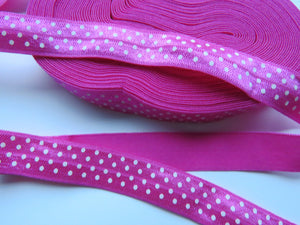 2m Bright Pink with white spots 15mm wide fold over elastic FOE foldover