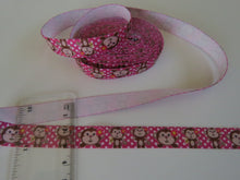 Load image into Gallery viewer, 5 yards (4.5m approx) Monkey Print on pink with white spot Fold Over Elastic FOE Foldover15mm