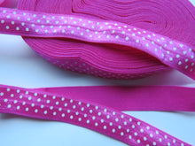 Load image into Gallery viewer, 5m Bright Pink with white spots 15mm wide fold over elastic FOE foldover
