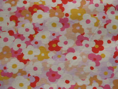 2m White, Pink, Mauve and Yellow Flowers print organic cotton spandex jersey knit 160cm