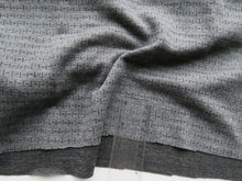 Load image into Gallery viewer, Offcut 16cm L x 128cm W Black Dash and Line print on Charcoal grey 250g 100% merino- precut length