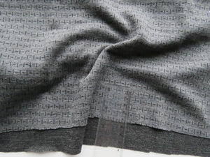 Offcut 16cm L x 128cm W Black Dash and Line print on Charcoal grey 250g 100% merino- precut length