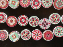 Load image into Gallery viewer, 25 Mixed Print Green and Pink 25mm retro mosaic print buttons