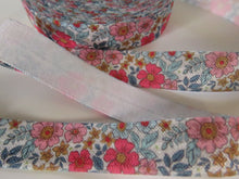 Load image into Gallery viewer, 2m Pink Blue floral print Fold Over Elastic FOE Foldover elastic 15mm