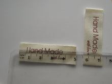 Load image into Gallery viewer, 25 Handmade with Love in red font with heart 100% Cotton labels 50mm x 15mm
