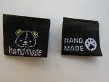 Load image into Gallery viewer, 10 Bear Print Handmade and/or Bear Paw Handmade Black woven labels 24x22mm